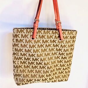 MICHAEL KORS, Jet Set Tote Bag Brown Signature Logo Tall Tote Bag FAST SHIPPING